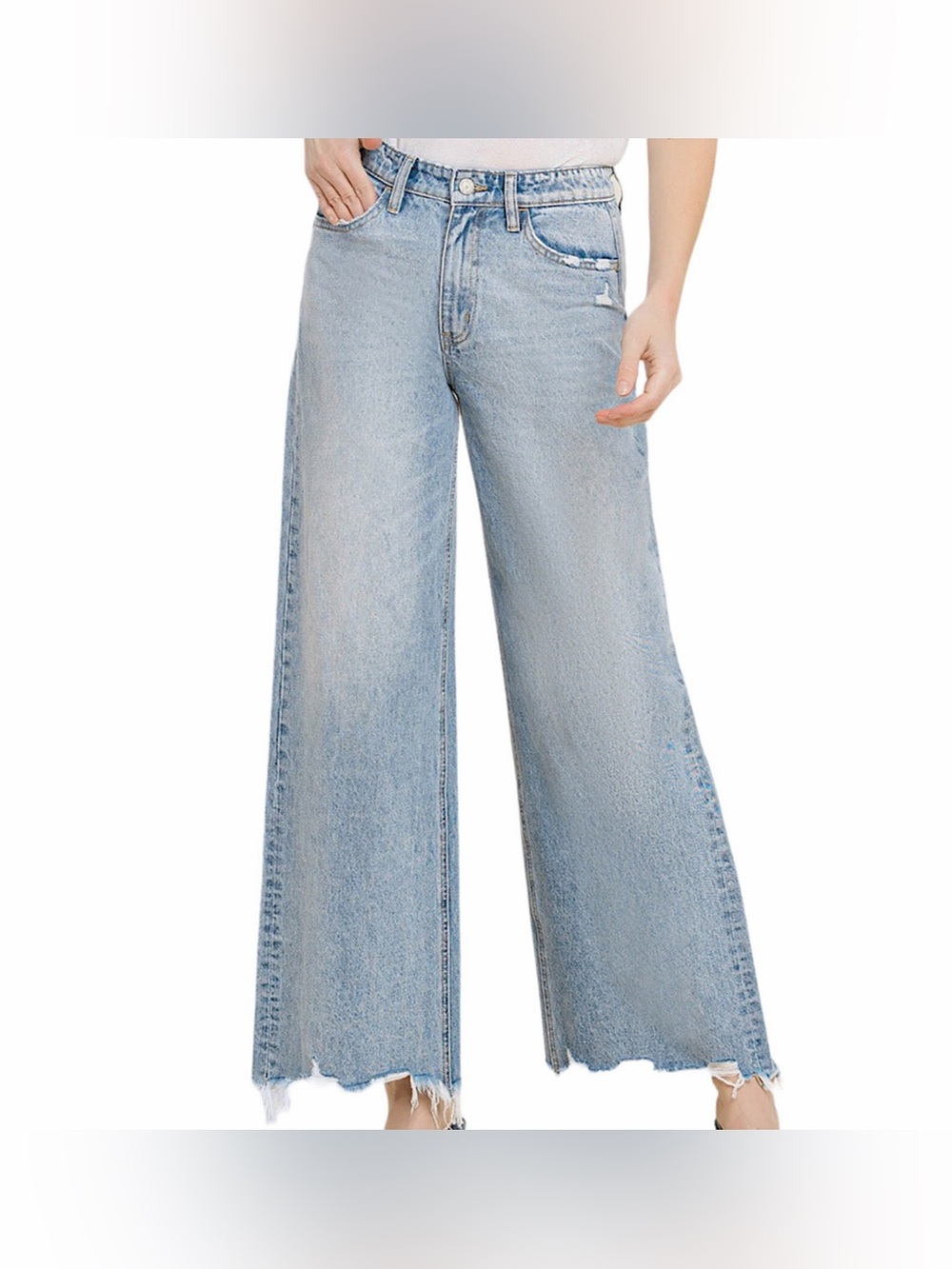 Vervet Blue Wide Leg Cropped Jeans Raw Hem Light Wash Size 28